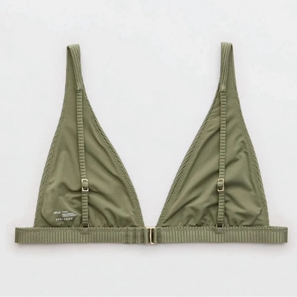 NWT Aerie Shine Ribbed Plunge Triangle Bikini Swim Top